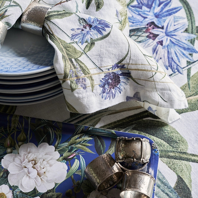 Blue Flower Garden Linen Tablecloth