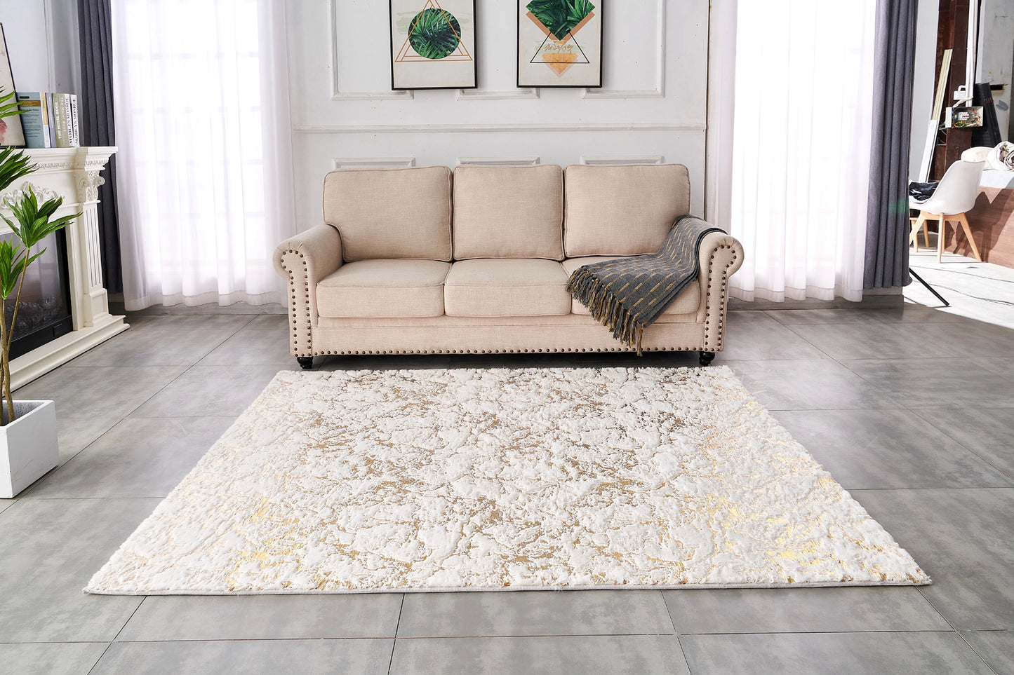 White and Gold Gilded Chinchilla Faux Fur Rug