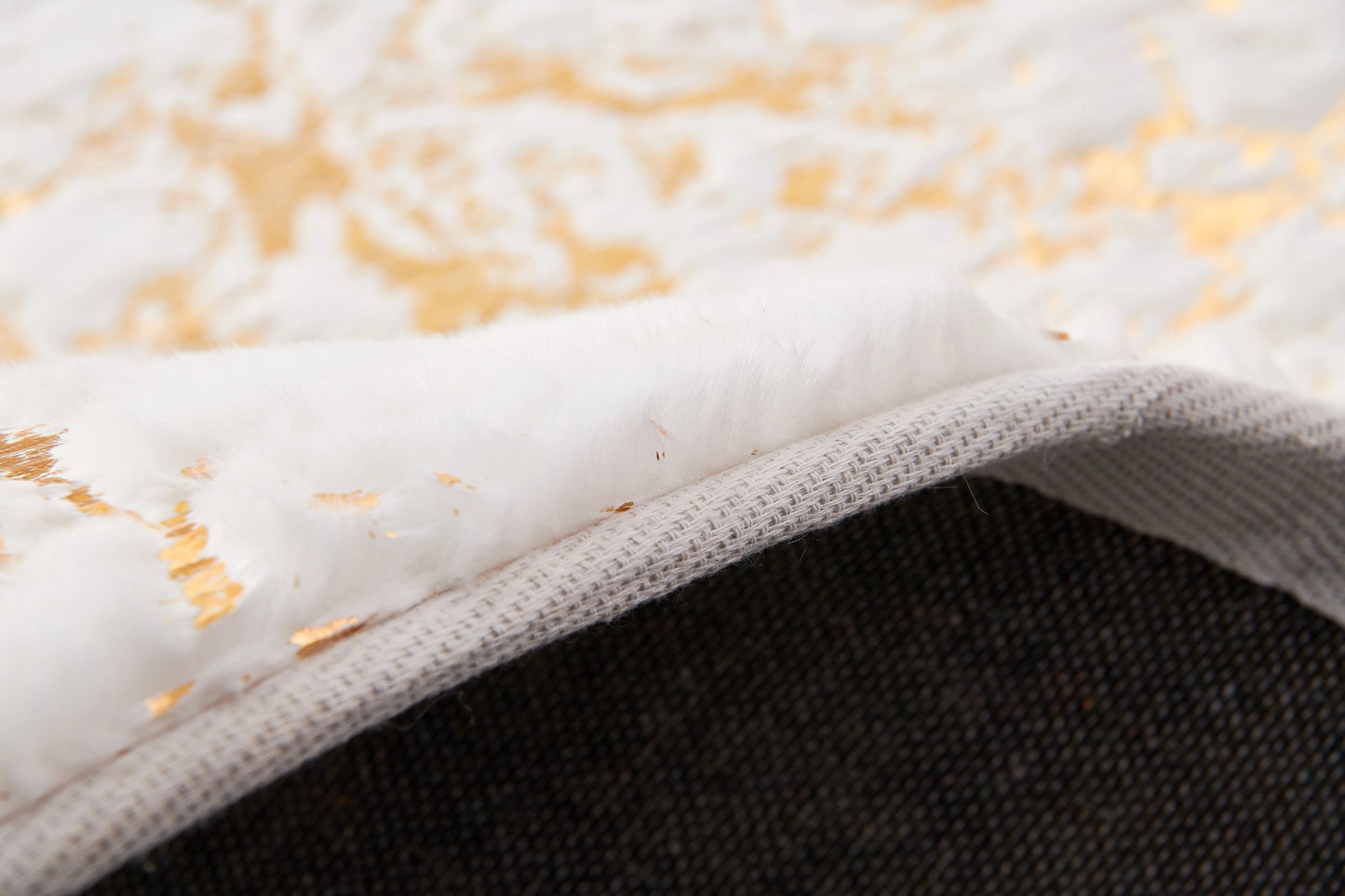 White and Gold Gilded Chinchilla Faux Fur Rug