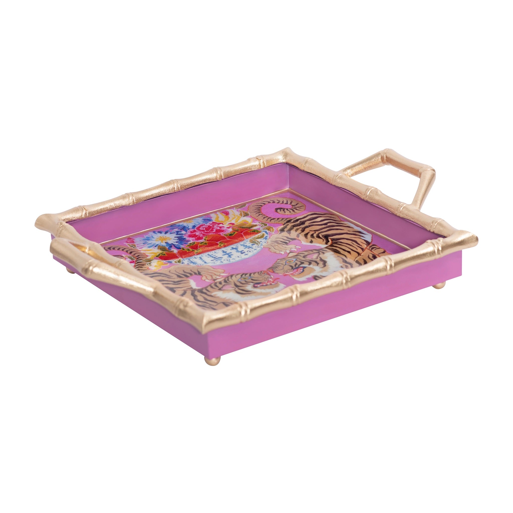 Les Tigres Enameled Chang Mai Tray 12"x12"