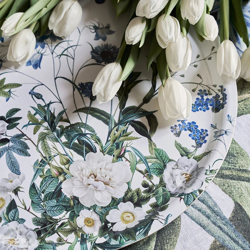 Blue Flower Garden Linen Tablecloth