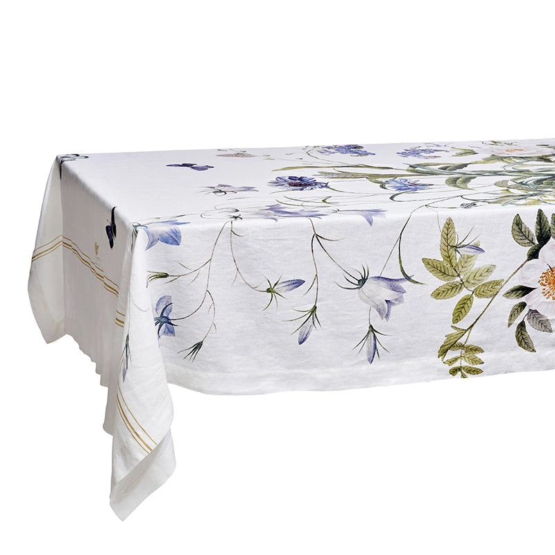 Blue Flower Garden Linen Tablecloth