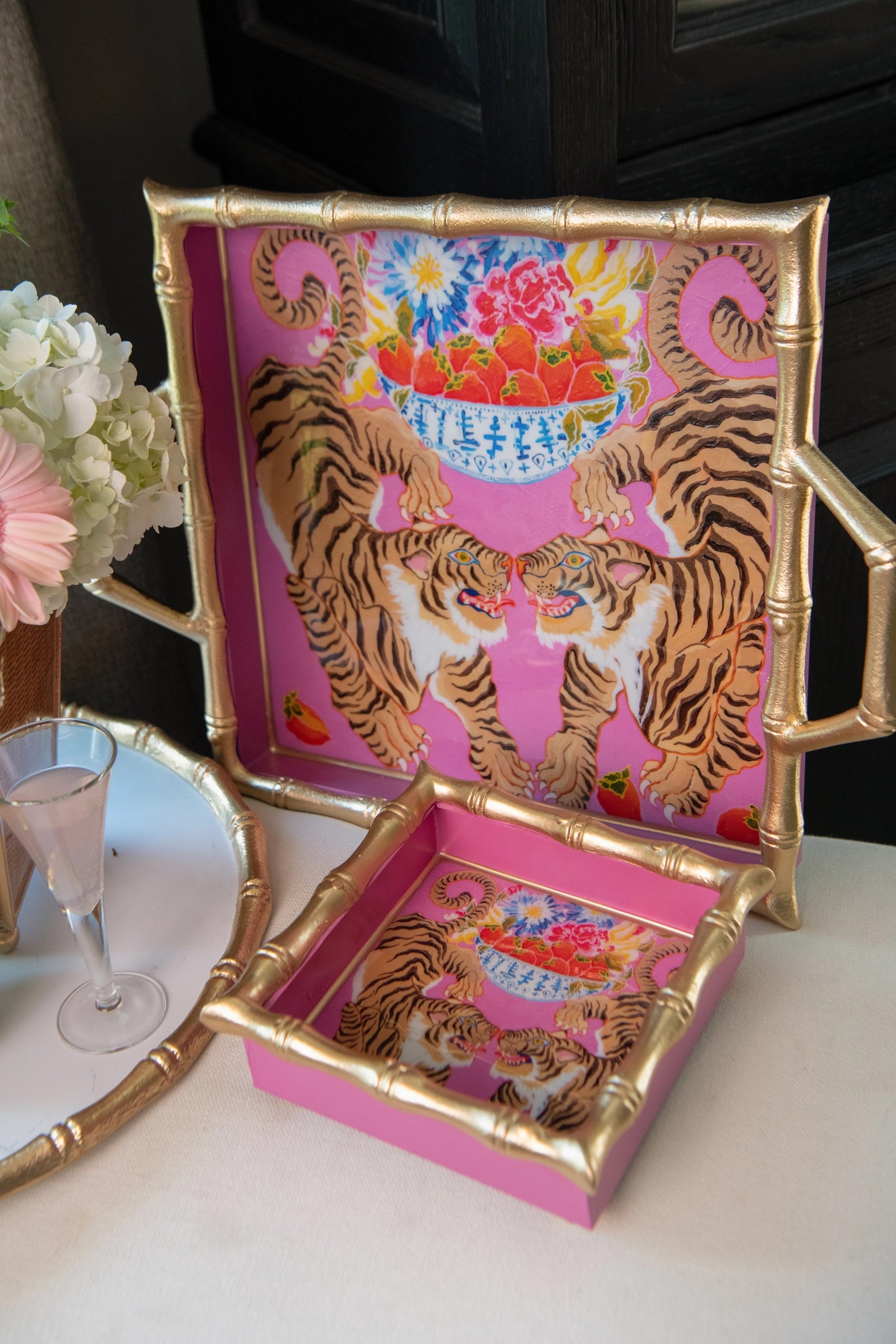 Les Tigres Enameled Chang Mai Tray 12"x12"