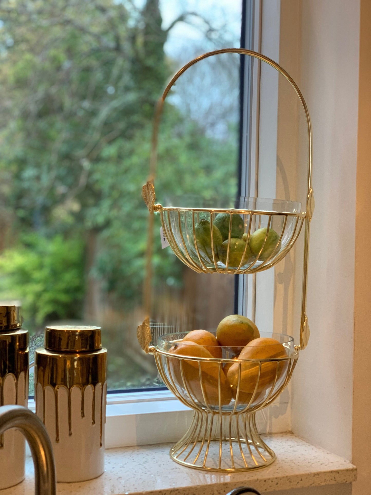Gold 2 Tiered Glass Bowl Stand