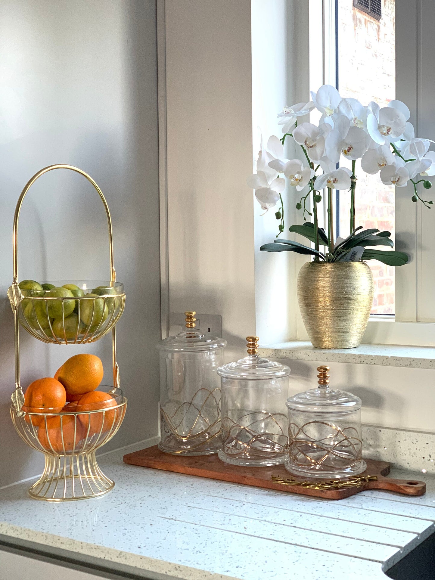 Gold 2 Tiered Glass Bowl Stand